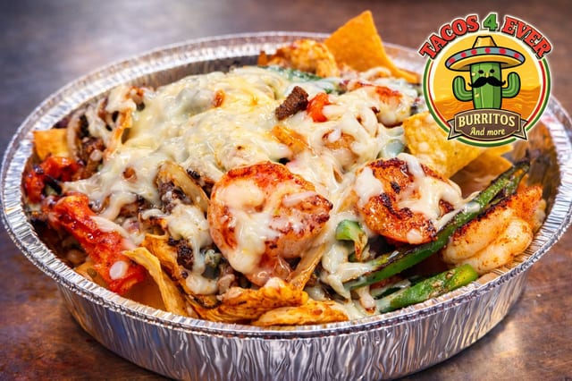 Fajita Nachos Chicken, Steak or Shrimp.